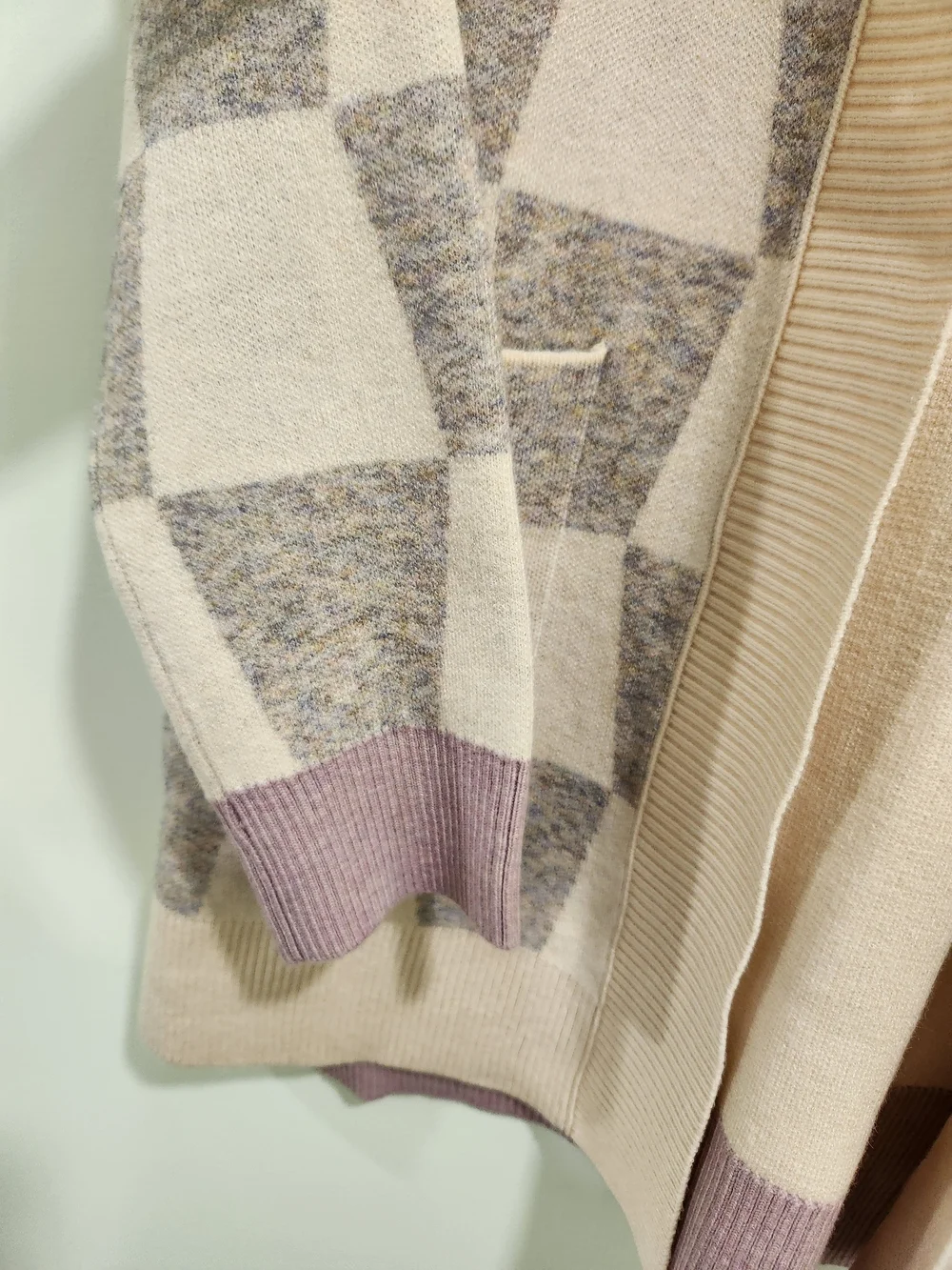 Checked Open Front Cardigan Sweater - Beige & Gray